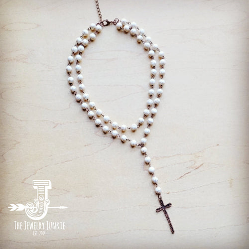 JJ Double Strand Lariat White Turquoise Necklace w/ Cross Pendant 259r