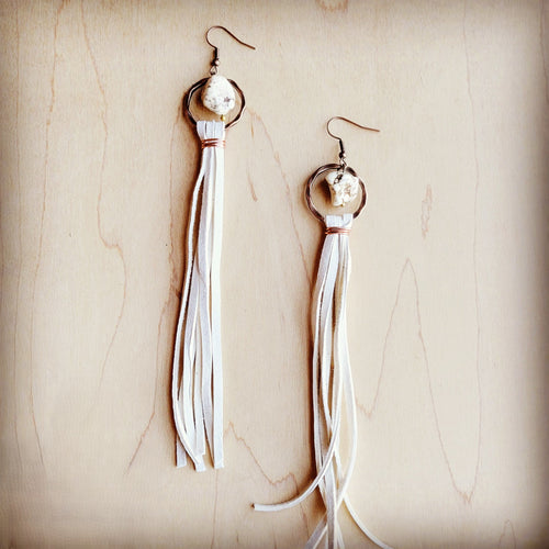 Turquoise Drop Earrings w/ Cream Leather Tassel 207v