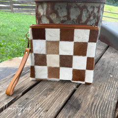 CSC Checkered Cowhide Makeup / Toiletry Wristlet