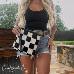 CSC Checkered Cowhide Makeup / Toiletry Wristlet