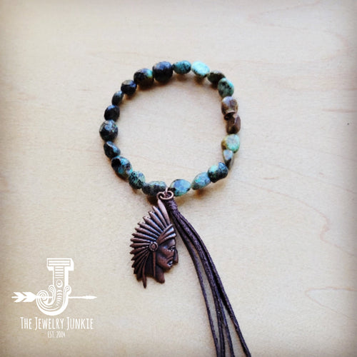 JJ Natural Turquoise Stretch Bracelet w/ Indian Charm 809u