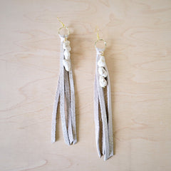 Leather Fringe Earrings with Turquoise Chunks Metallic 224r