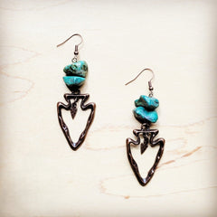 Copper Arrow Earrings w/ Natural Turquoise Chunks 220m