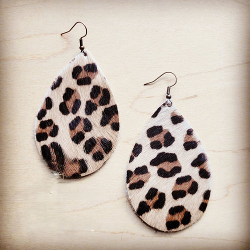 **Leather Teardrop Earrings in Hair on Hide Leopard 222p