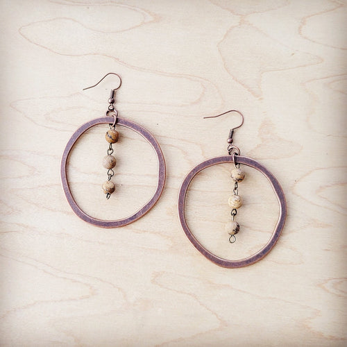 Western Copper Hoop Earrings w/ Picture Jasper Beads 200u