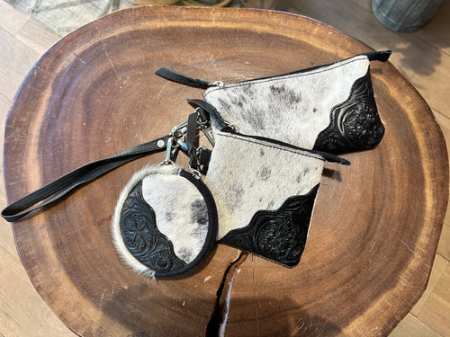 Tooled Leather Cowhide Coin Purse - Three Pack