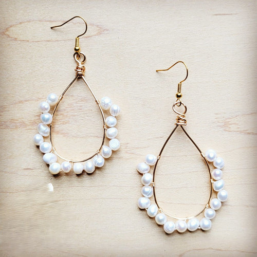 Wire Wrapped Freshwater Pearl Beaded Hoop Earrings 218y