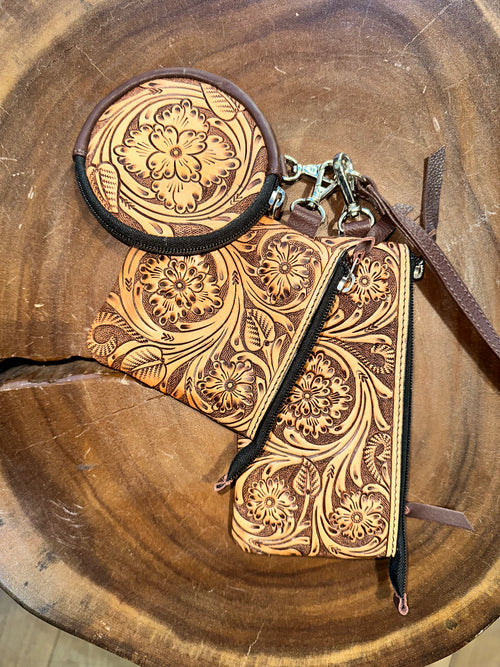 Tooled Leather Coin Purse - Three Pack