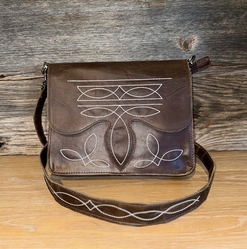 Boot Stitch Brown Leather Crossbody