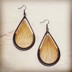 Large Woven Teardrop Earrings in Mustard 206a