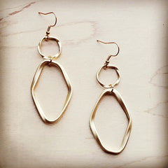 Matte Gold Hoop Earrings with Oval Hoop Dangle 203u