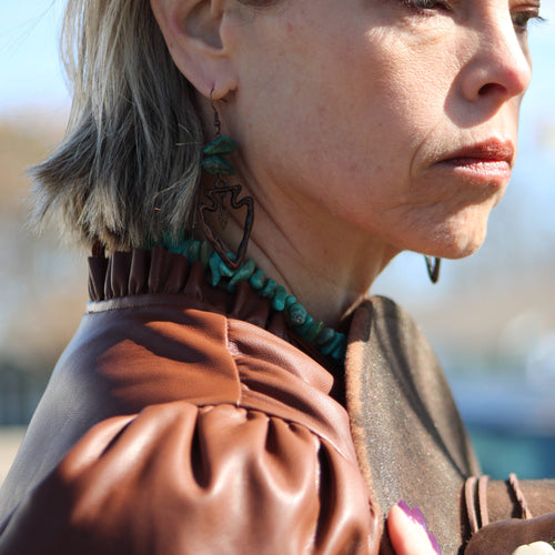Copper Arrow Earrings w/ Natural Turquoise Chunks 220m