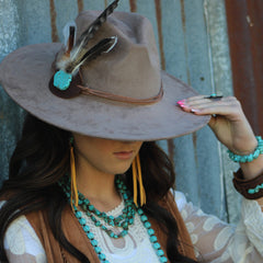 Turquoise Drop Earrings with Leather Tassel-Mustard 206f