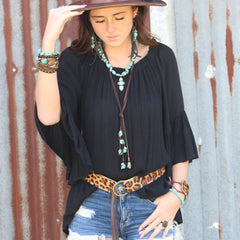 Brown Leather Fringe Earrings with Turquoise Chunks 218p