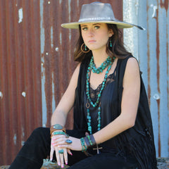 HuBei Turquoise w/ Wood Hoop Earrings 224d