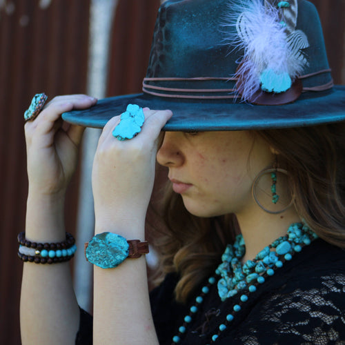 Copper Hoop Earrings w/ Blue Turquoise and Copper 201r