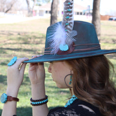 Copper Hoop Earrings w/ Blue Turquoise and Copper 201r