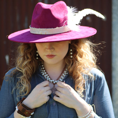 Western Copper Hoop Earrings w/ Glass Pearl Beads 217h