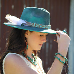 Leather Fringe Earrings with Turquoise Chunks Tan 223f