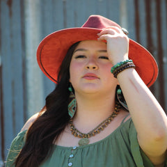 Leather Narrow Oval Earrings in Navajo w/ Turquoise Accent 206o