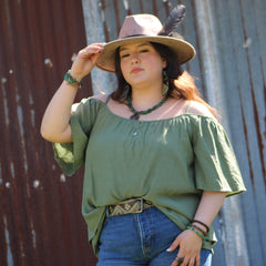 Leather Narrow Oval Earrings in Navajo w/ Turquoise Accent 206o