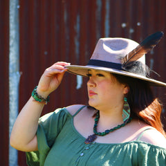 Leather Narrow Oval Earrings in Navajo w/ Turquoise Accent 206o