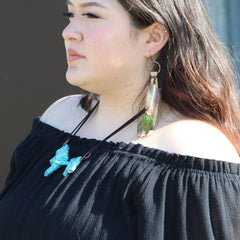 Bone Deer Skin Leather Tassel Earring Peacock Feather 219k