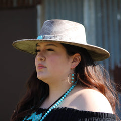 Western Copper Hoop Earrings w/ Blue Turquoise Beads 224f