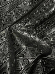 **Leather Narrow Oval Earrings in Black Navajo w/ Turquoise Accent 216a