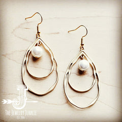Matte Gold Double Hoope w/ Pearl Dangle