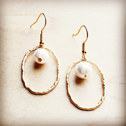 Matte Gold Hoop Earrings with Pearl Dangle 203s