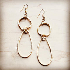 Matte Gold Hoop Earrings with Oval Hoop Dangle 203u