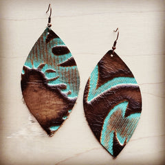 **Leather Oval Earrings in Embossed Turquoise Laredo 204c