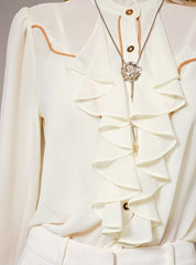 Chelsea Ruffle Front Button Up Blouse