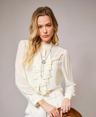 Chelsea Ruffle Front Button Up Blouse