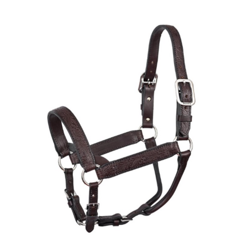FLORAL EMBOSSED HAVANA LEATHER HALTER