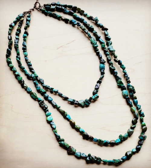 JJ Genuine Natural Turquoise Triple Strand Necklace 254a