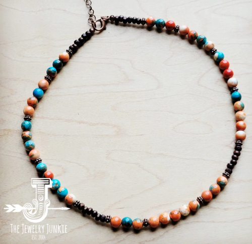 JJ Multi Colored Turquoise Beaded Collar Length Necklace 248L