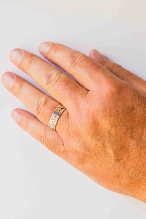 KH Men's Engraved Western Wide Band Ring