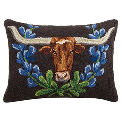 Longhorn and Blue Bonnets Hook Pillow