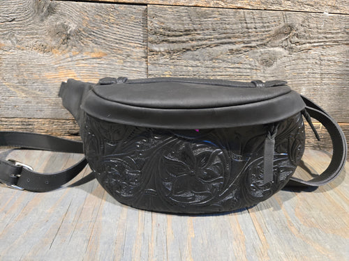 Tooled Leather Bum Bag - Black