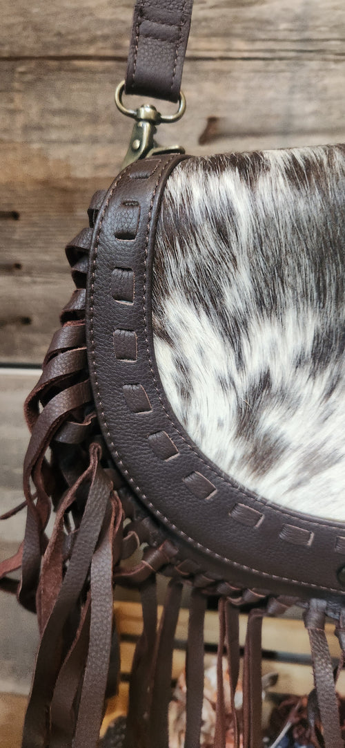 Horseshoe Leather Cowhide Fringe Bag