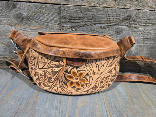 Tooled Leather Bum Bag - Brown