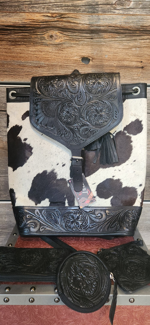 Tooled Leather & Cowhide Back Pack